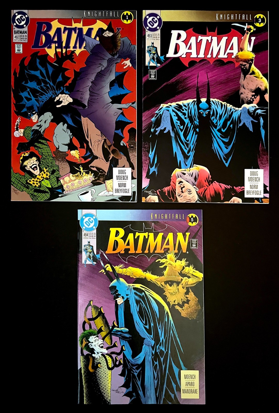 BATMAN LOT #492, 493, 494 Hi-Grade Run KNIGHTFALL Early BANE App DC 1993 BATMAN LOT #492, 493, 494 Hi-Grade Run KNIGHTFALL Early BANE App DC 1993