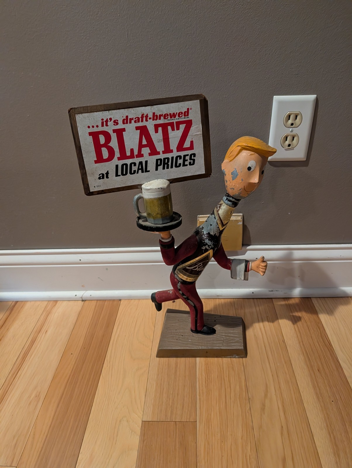 Vintage 1950's Blatz Man Beer Running Server Advertisement Figure Sign Display Vintage 1950's Blatz Man Beer Running Server Advertisement Figure Sign Display