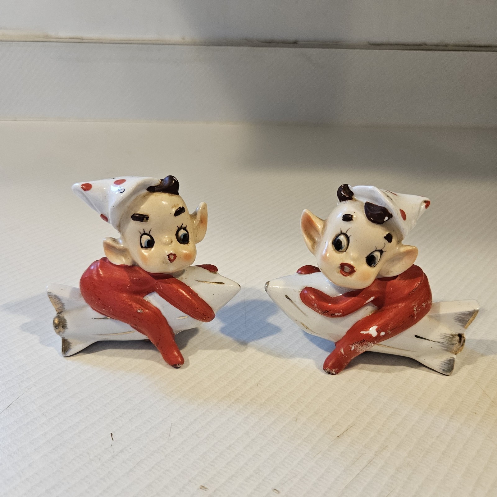 Relco Pixie On Rocket Salt And Pepper Shakers Vintage Mcm See Description