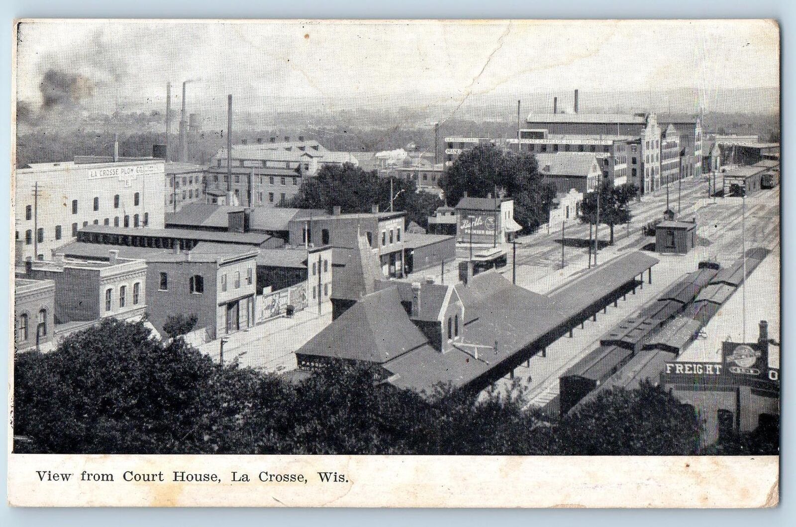 1906 View From Court House Building Train Depot La Crosse Wisconsin WI Postcard