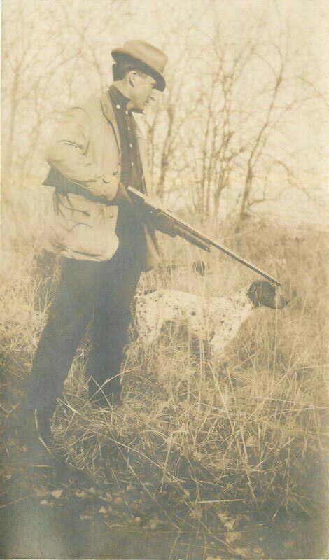 C-1920s Man with Rifle Rural life RPPC Photo Postcard 21-10231
