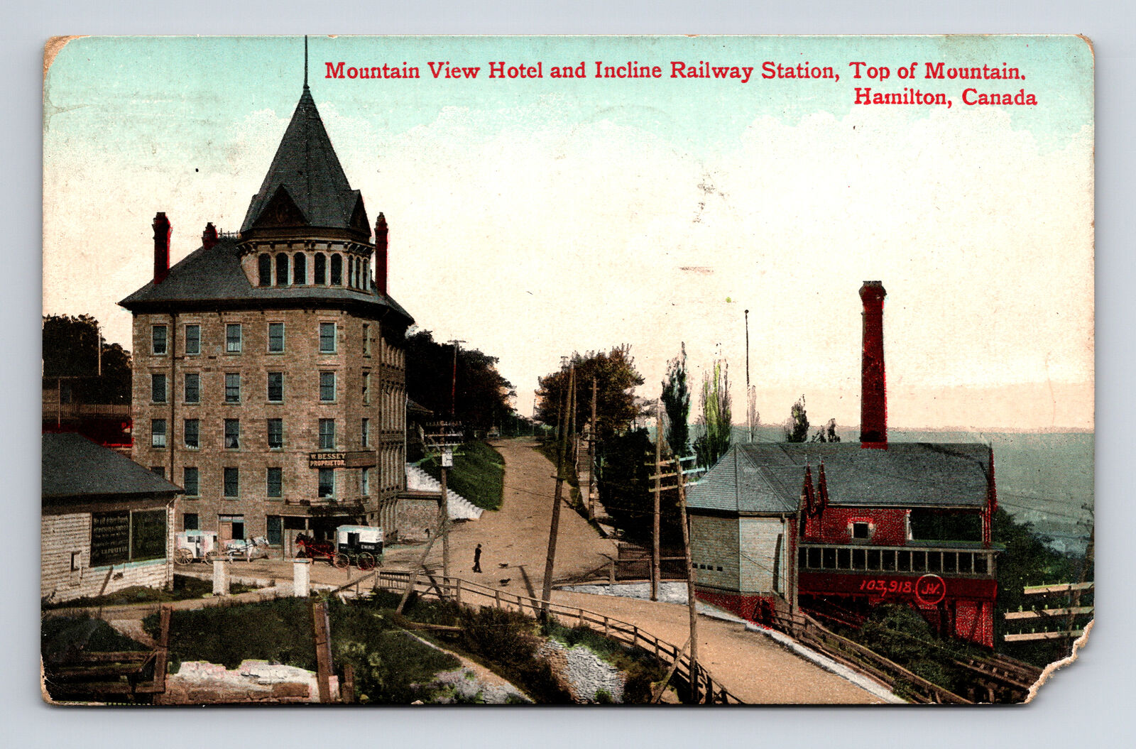 1913 Mountain View Hotel & Incline Railway Station Hamilton Ontario JV Postcard