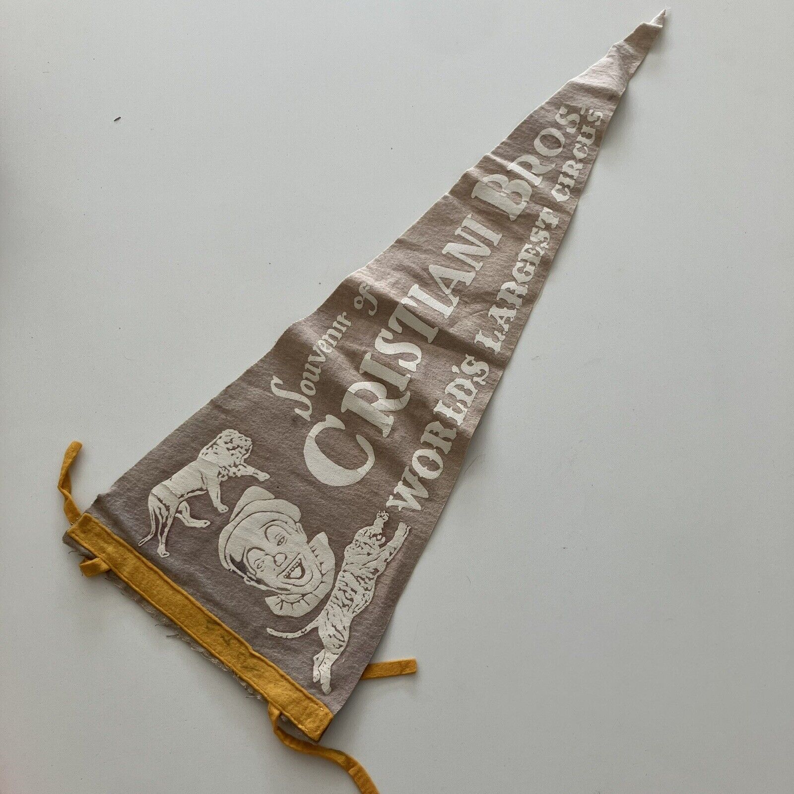VTG cristiani circus Pennant Vintage OLD 24” worlds largest circus