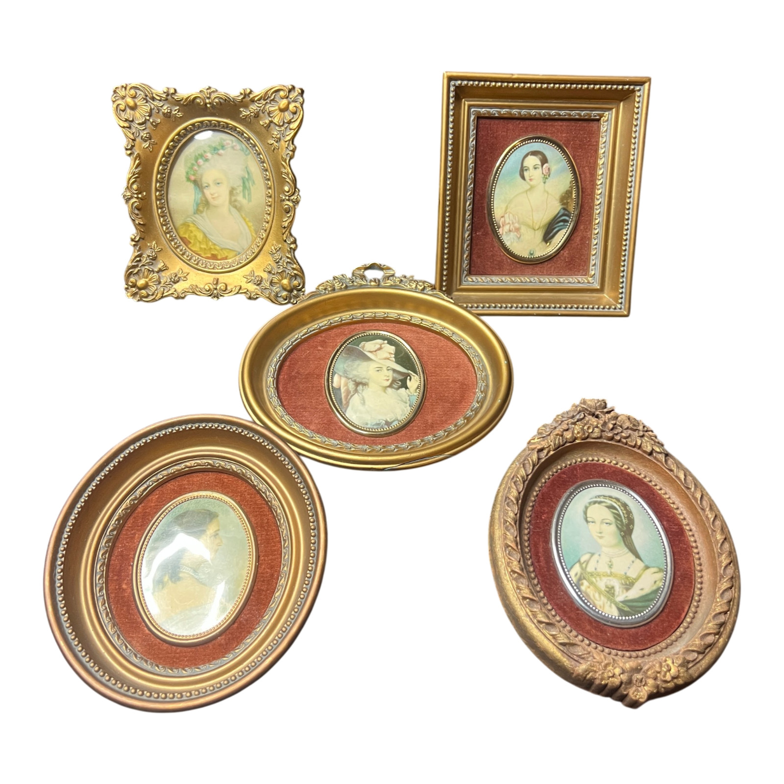 Vintage Cameo Creations Lot Of 5 Mini Picture Frames Victorian Prints Portraits