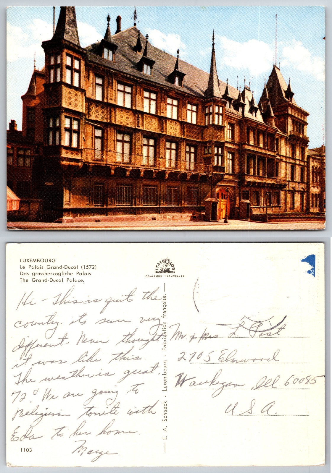 Continental The Grand Ducal Palace Luxembourg Postcard Continental The Grand Ducal Palace Luxembourg Postcard