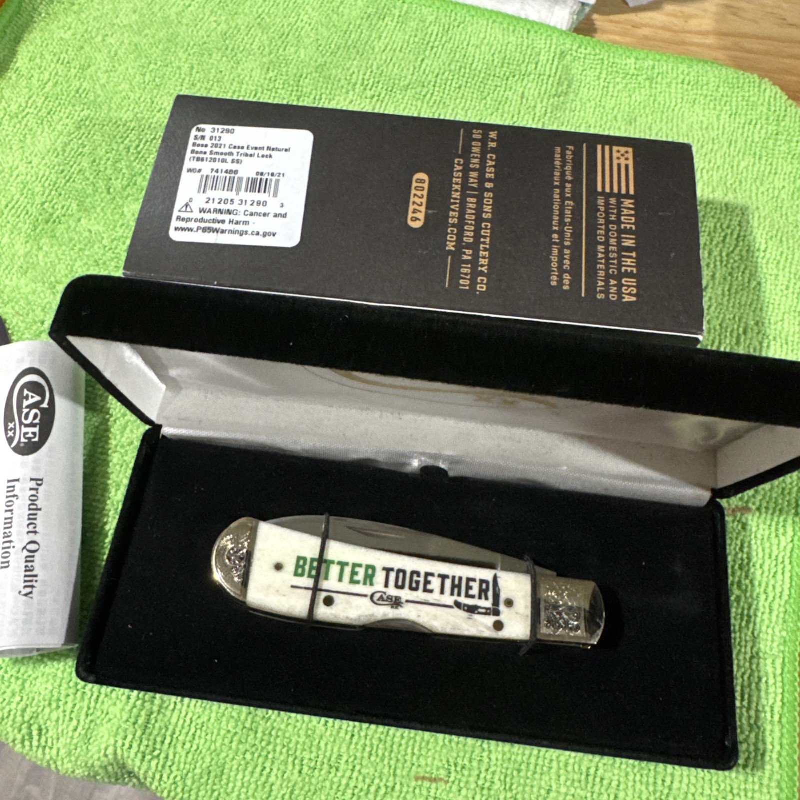 CASE XX USA NATURAL BONE TRIBAL LOCK EVENT KNIFE 2021 TB612010 SS 31290 /SN #013