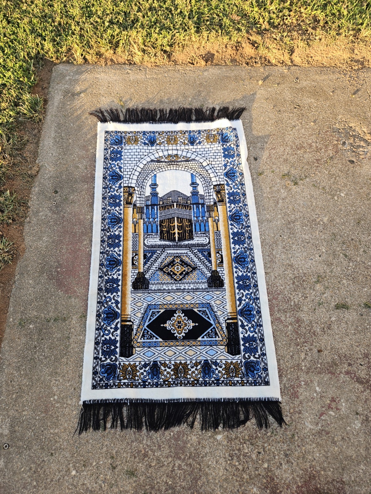 Vintage Islamic Prayer Rug Kaaba Mecca Design Woven Wall Hanging Tapestry