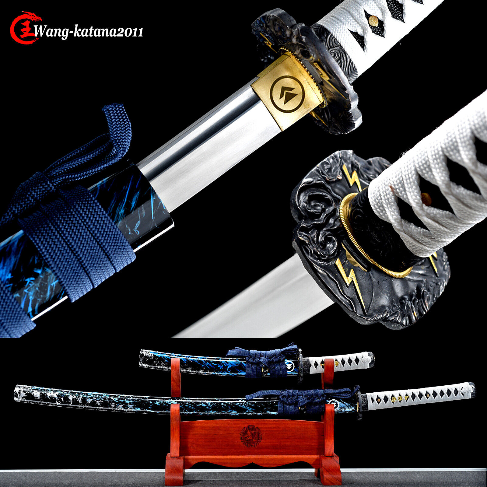 2PCS Ghost of Tsushima Katana+Tanto 1095 Steel Japanese Samurai Sharp Swords Set