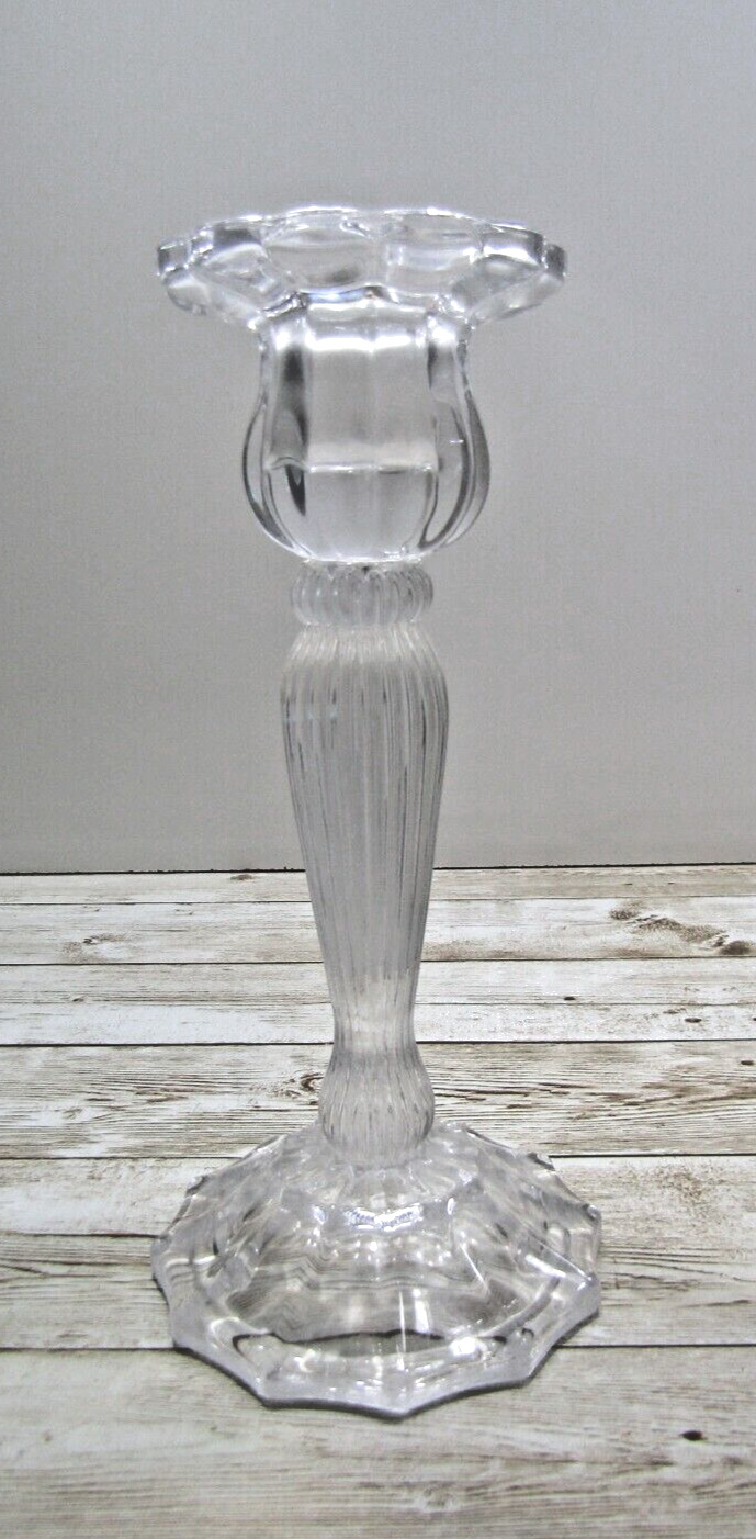 Vintage Clear Glass Transparent Crystal Candle Holder 7 inch Tall