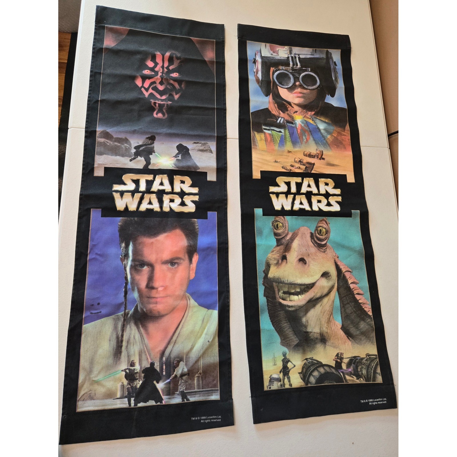 Vintage 1999 Star Wars Episode I Fabric Banners Pair Darth Maul Jar Jar 35 Vintage 1999 Star Wars Episode I Fabric Banners Pair Darth Maul Jar Jar 35