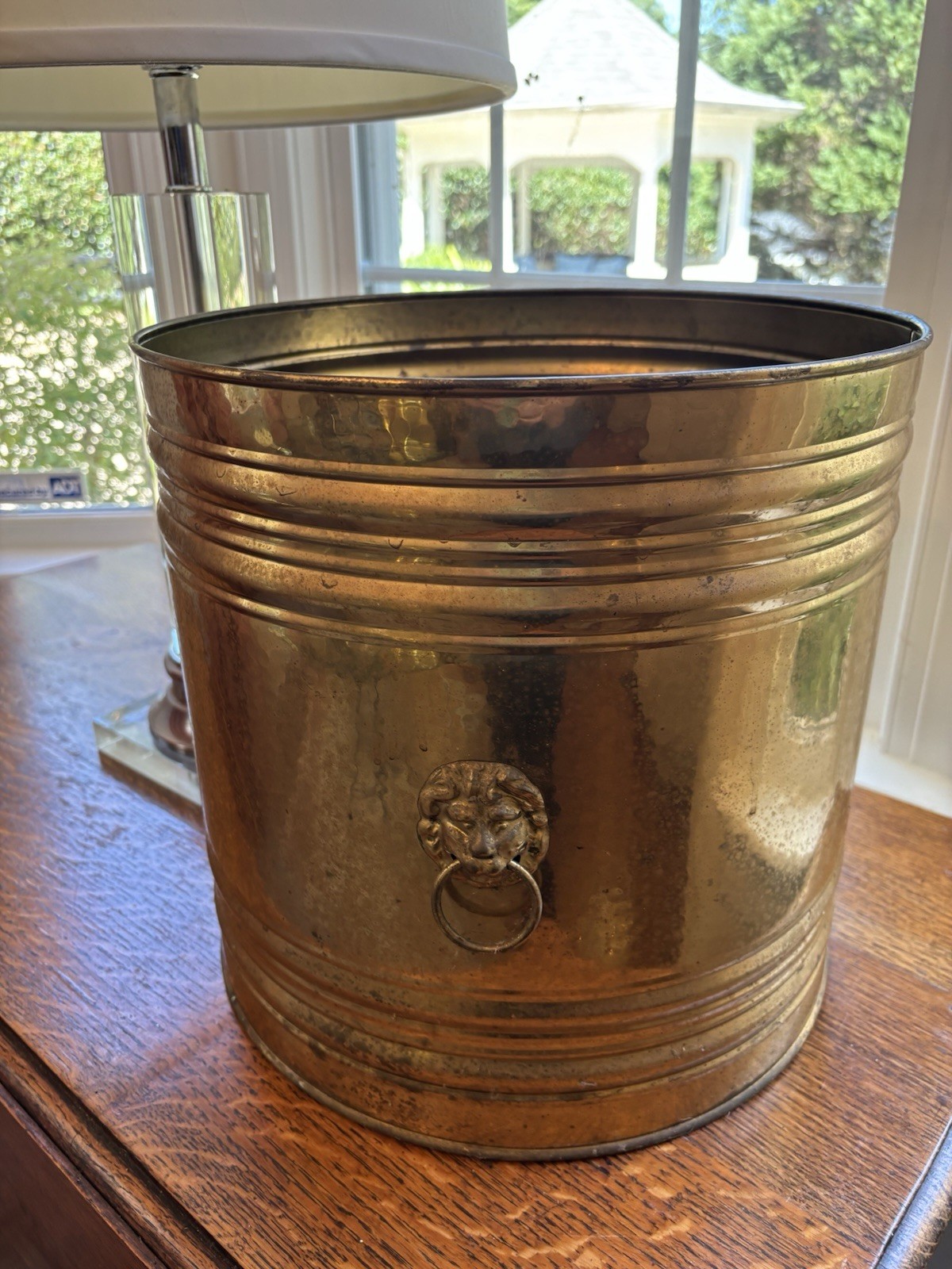 Vintage Large Brass Planter Bucket Lion Head Handles 13.5 Vintage Large Brass Planter Bucket Lion Head Handles 13.5