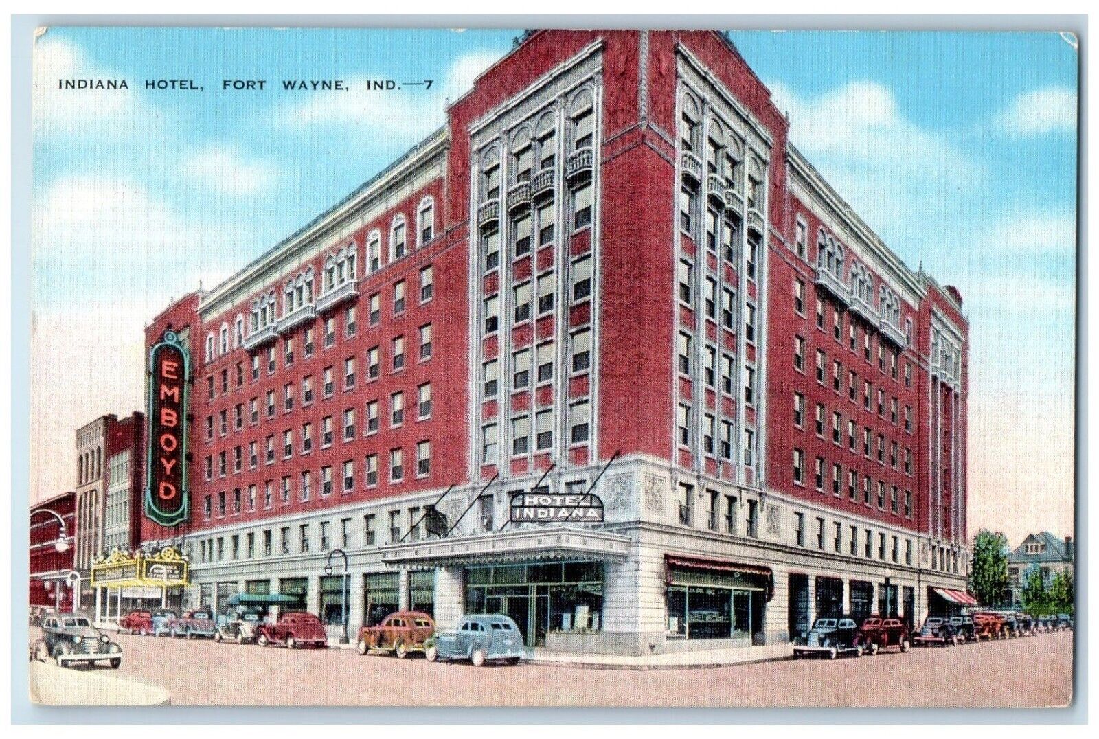 c1930's Indiana Hotel Building Emboyd Cars Fort Wayne Indiana IN Postcard