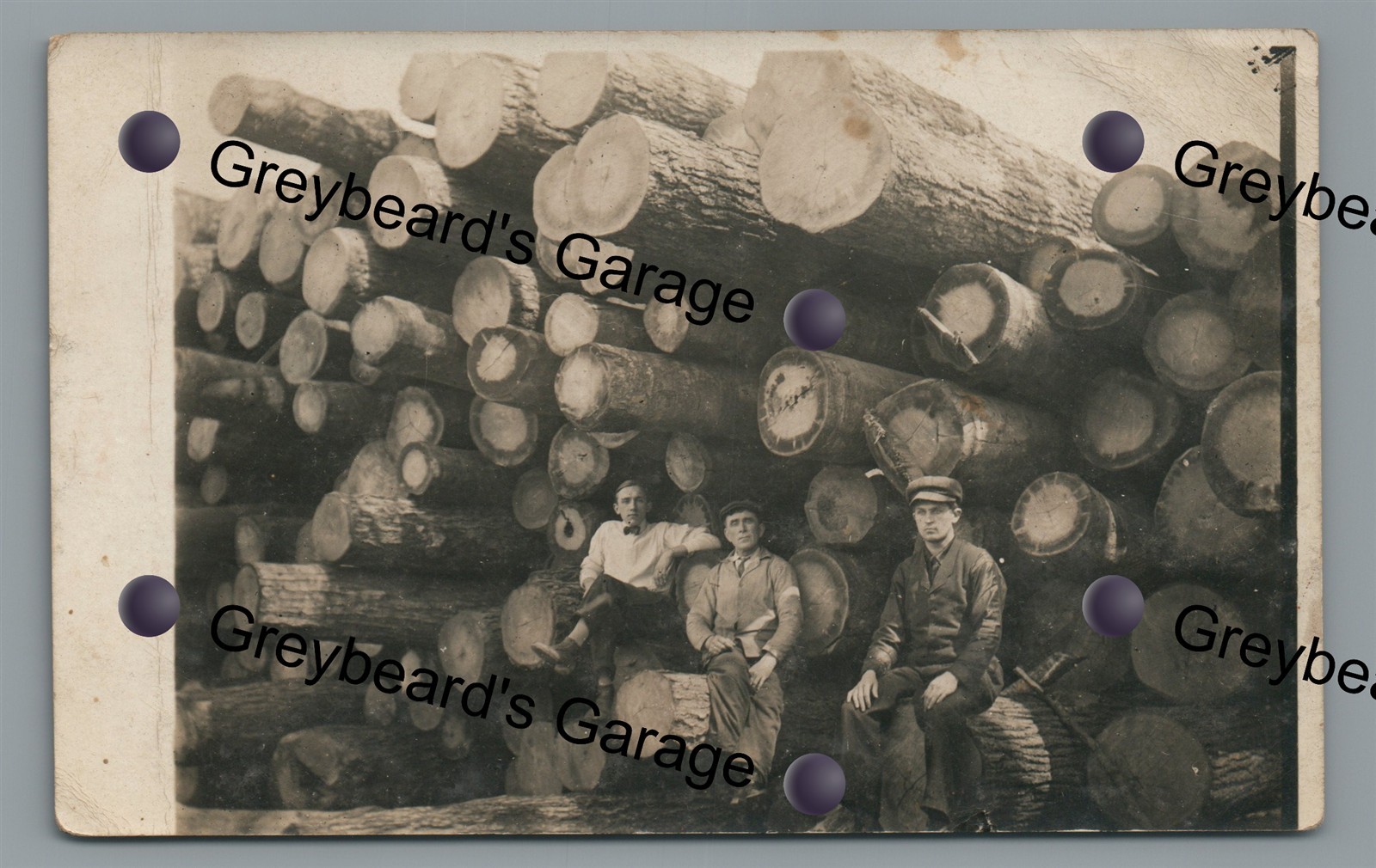 RPPC Logging Pile of Logs Sawmill nr PENN YAN NY New York Real Photo Postcard