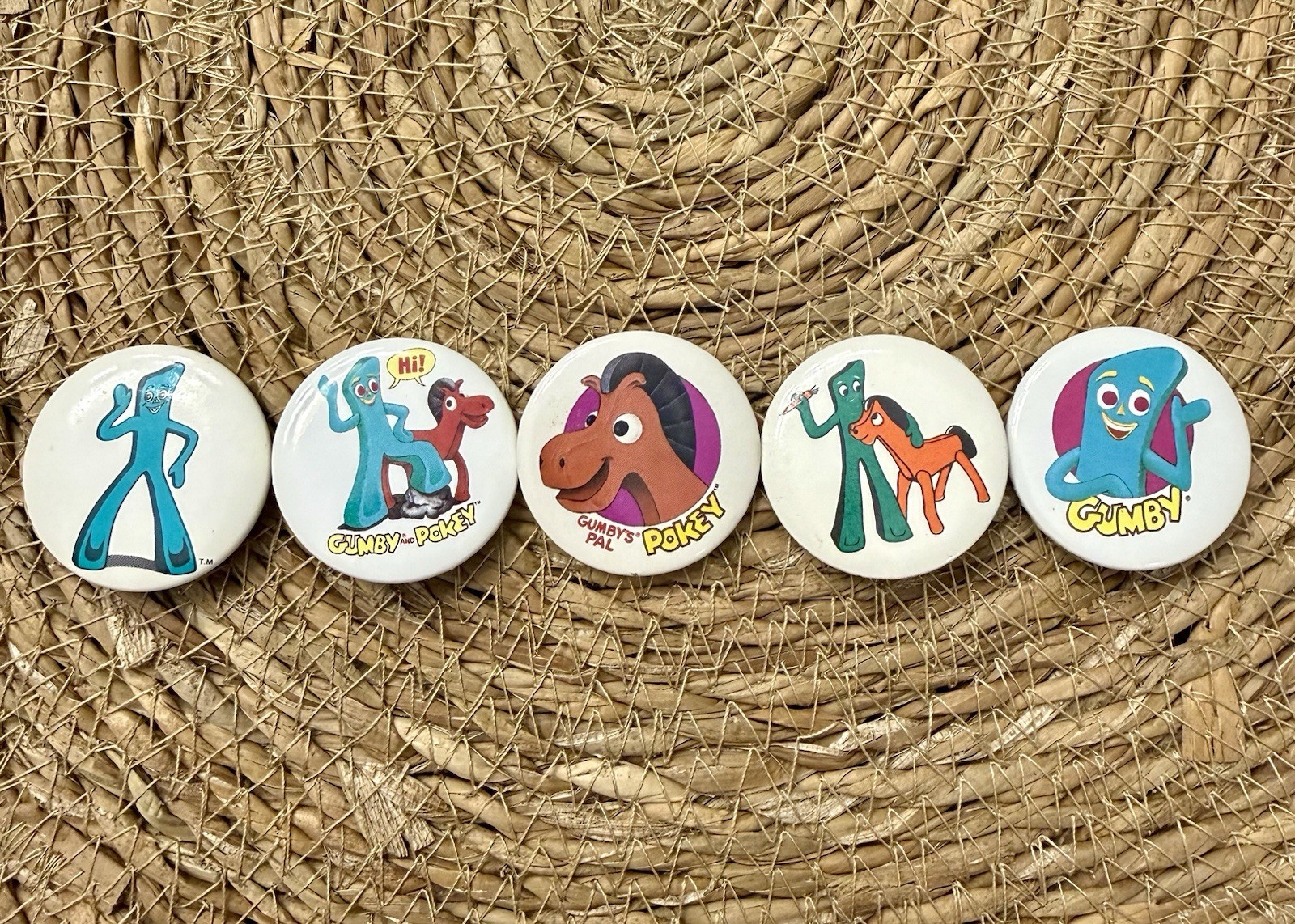 Vintage 1980s Gumby Pokey Pinback Button Lot 5 Art Clokey 1982 1983 1985