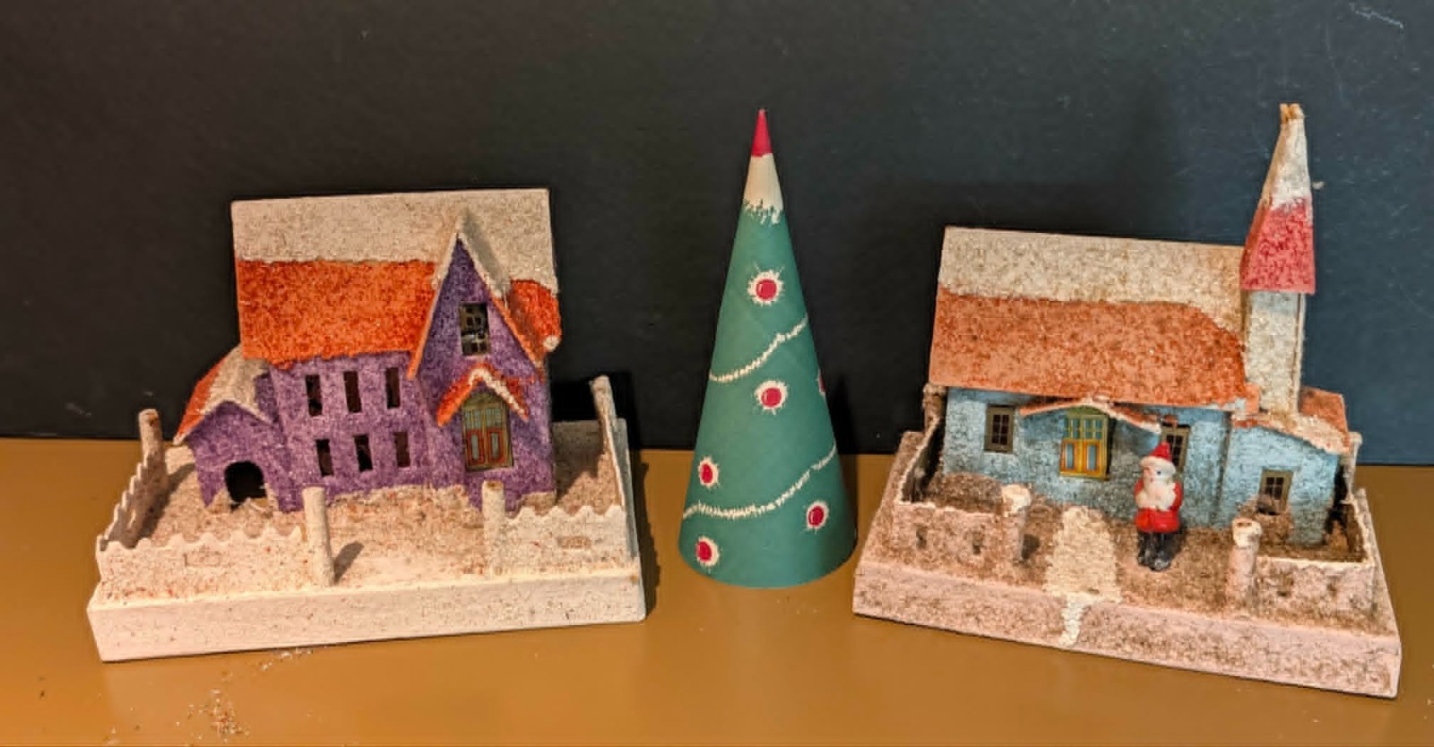 Vintage Japan Coconut Putz House Set 1930s Christmas Village Church Cottage