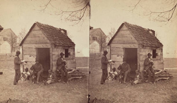 School house Man in a top hat in front of a shack with several boy- Old Photo 1