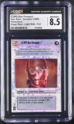 FOIL *C-3PO (See-Threepio)* Reflections CGC 8.5 NM/Mint+ Star Wars CCG w/ Stand