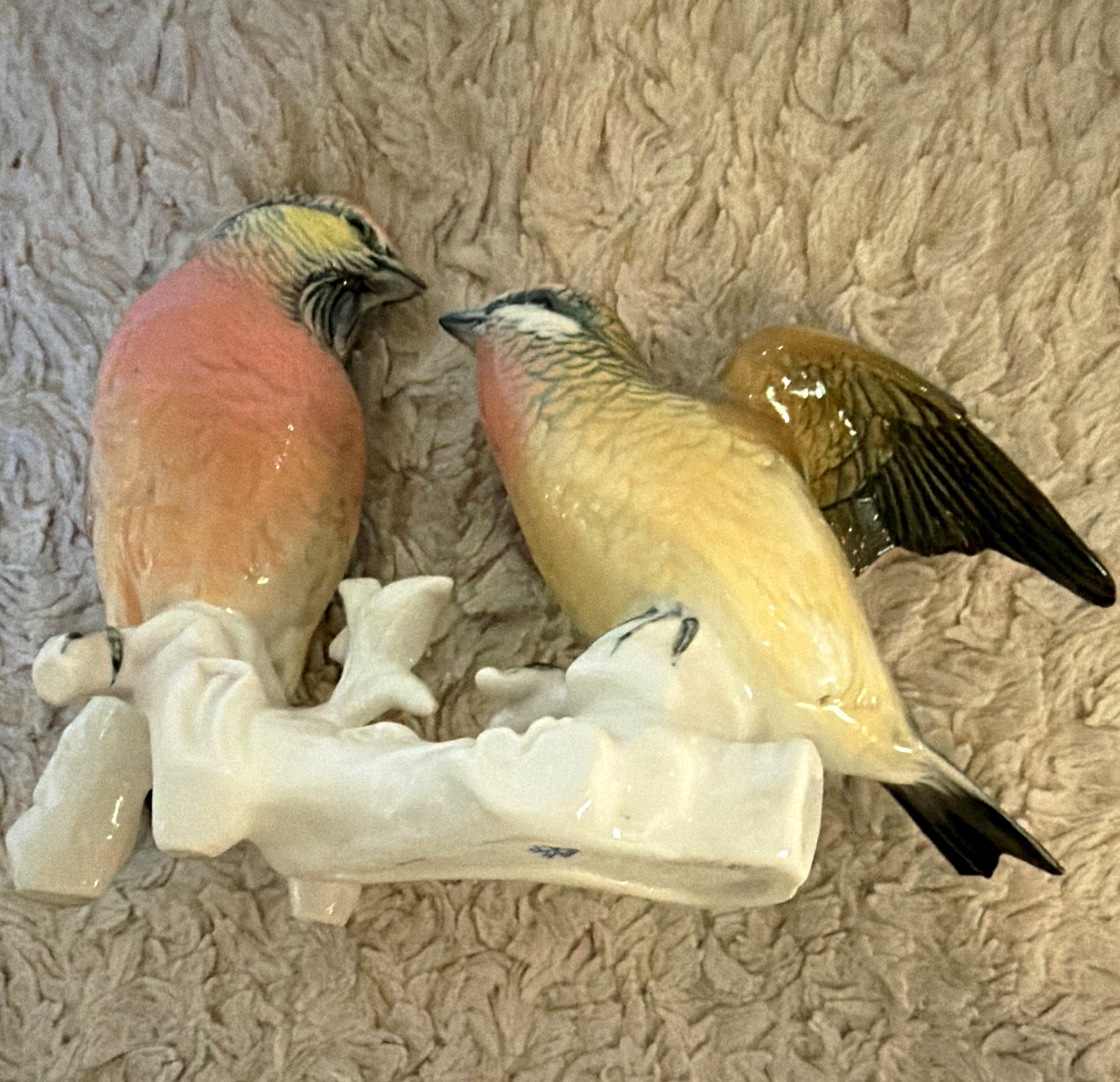 Vintage Karl Ens Porcelain Bird Figurine Pair on Branch w/ Markings