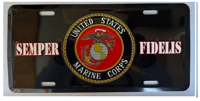 USMC United States Marine Corps SEMPER FIDELIS SEAL BLACK License Plate 6 USMC United States Marine Corps SEMPER FIDELIS SEAL BLACK License Plate 6