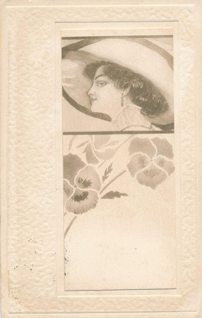 Young Woman and Flowers Postcard - 1912
