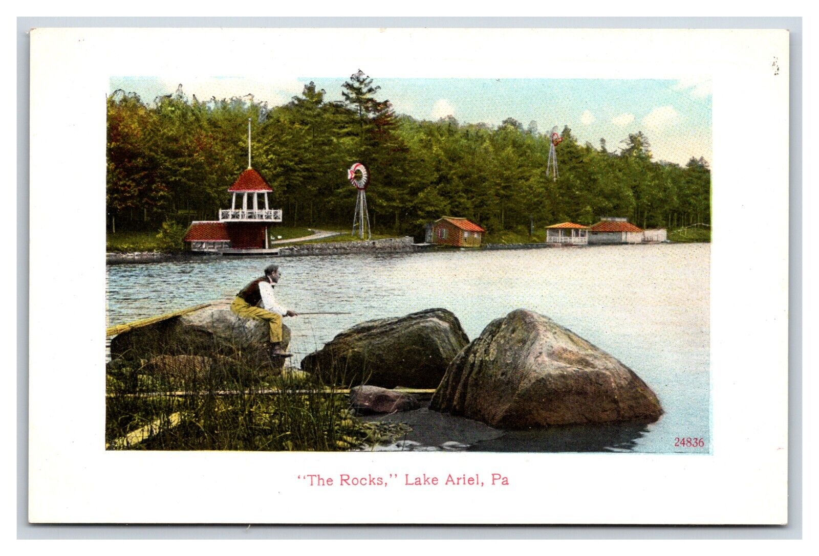 Fishing on The Rocks at Lake Ariel Pennsylvania PA UNP DB Postcard T2