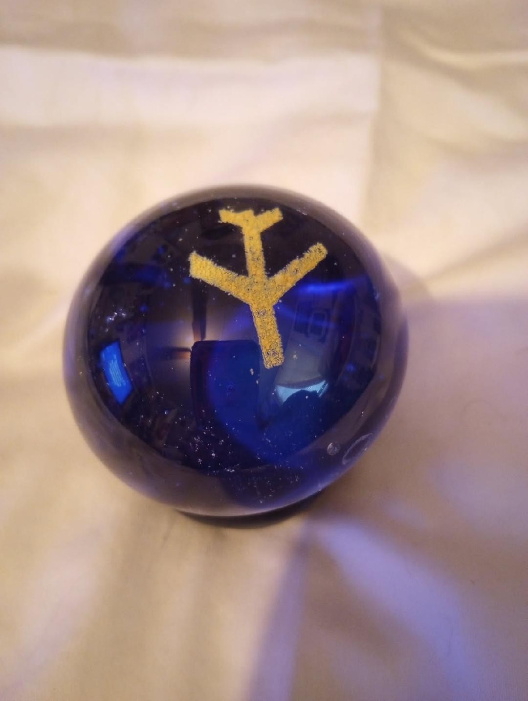 Vintage Blue Nautical Airplane Motif Handblown Paperweight