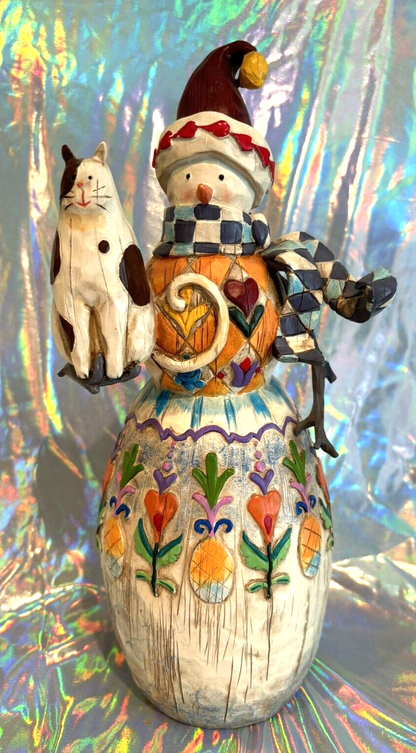 Heartwood Creek by Jim Shore Cat & Snowman Figurine Winter's Friend 2003  EUC