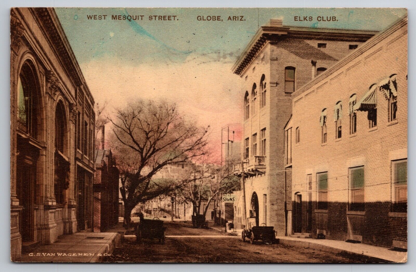 West Mesquite Street Globe Arizona AZ Elks Club 1913 Postcard