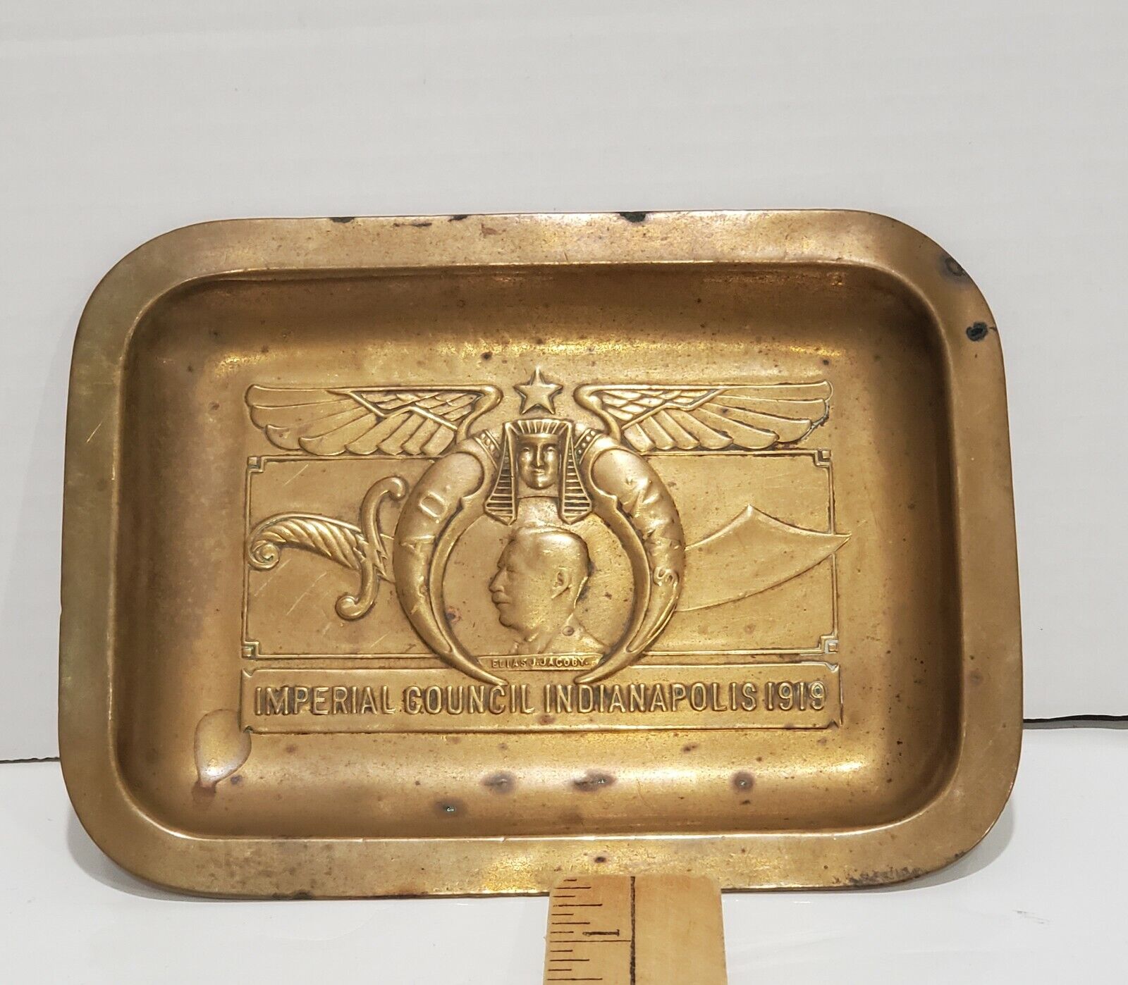 Shriner Brass Bonze Imperial Council Indianapolis 1919 Tray - Whitehead & Hoag