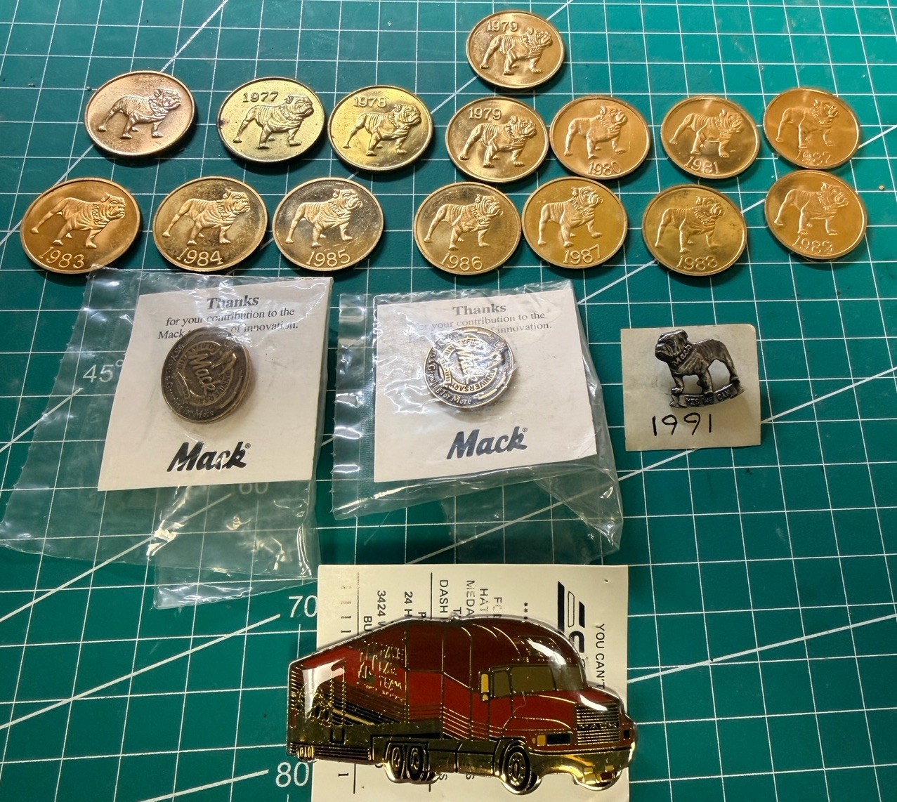 Mack Trucks Employee Bulldog Token Pin Lot 1977-1989 SRE Truck Vintage 20 Pc