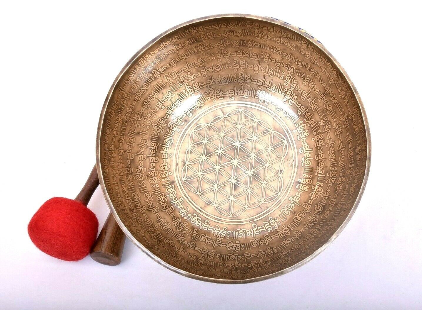 13 Inches Full Mantra Large Singing Bowl - Flower Of Life carving - Meditation 