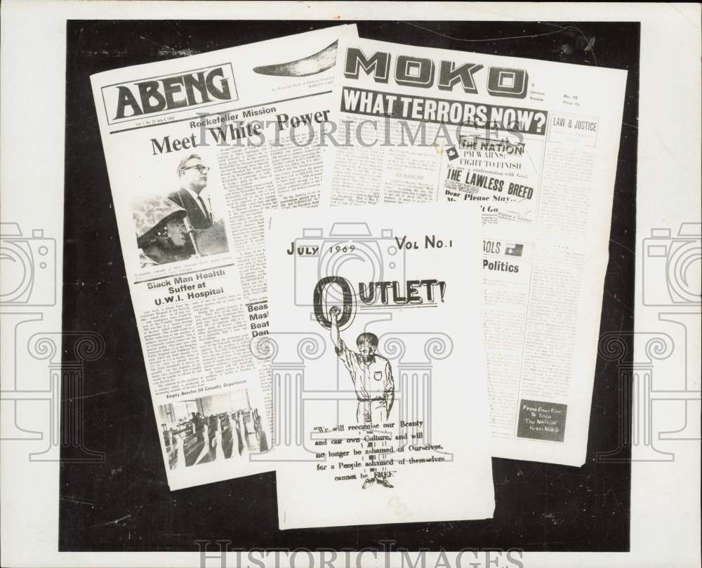 1969 Press Photo Newspaper articles display black power - lra62452 1969 Press Photo Newspaper articles display black power - lra62452