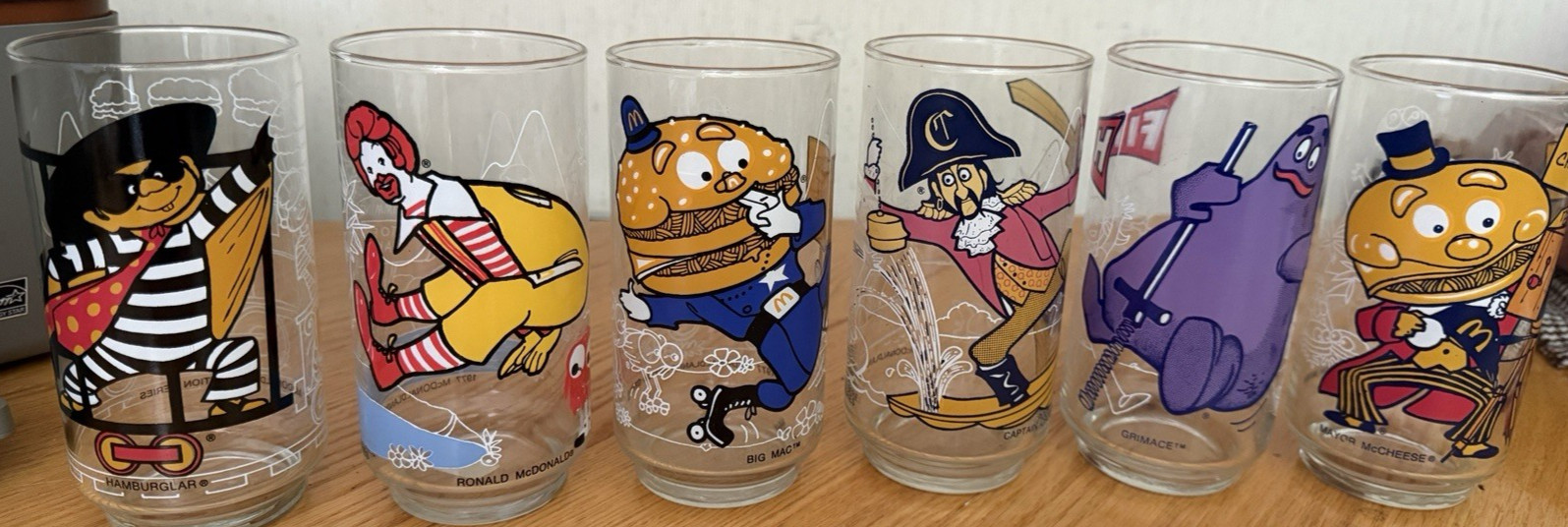 Vintage 1977 McDonald\'s Action series Glasses. Complete set of 6.