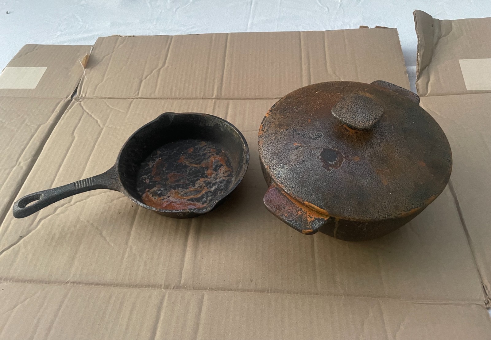 2 Cast Iron Skillet + Pot For Parts Repair Refinishing Heavy 8