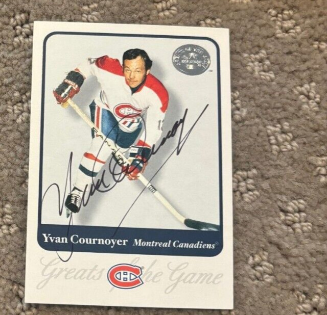 YVAN COURNOYER HOF AUTOGRAPHED SIGNED FLEER GREATS OF THE GAME HOCKEY CARD
