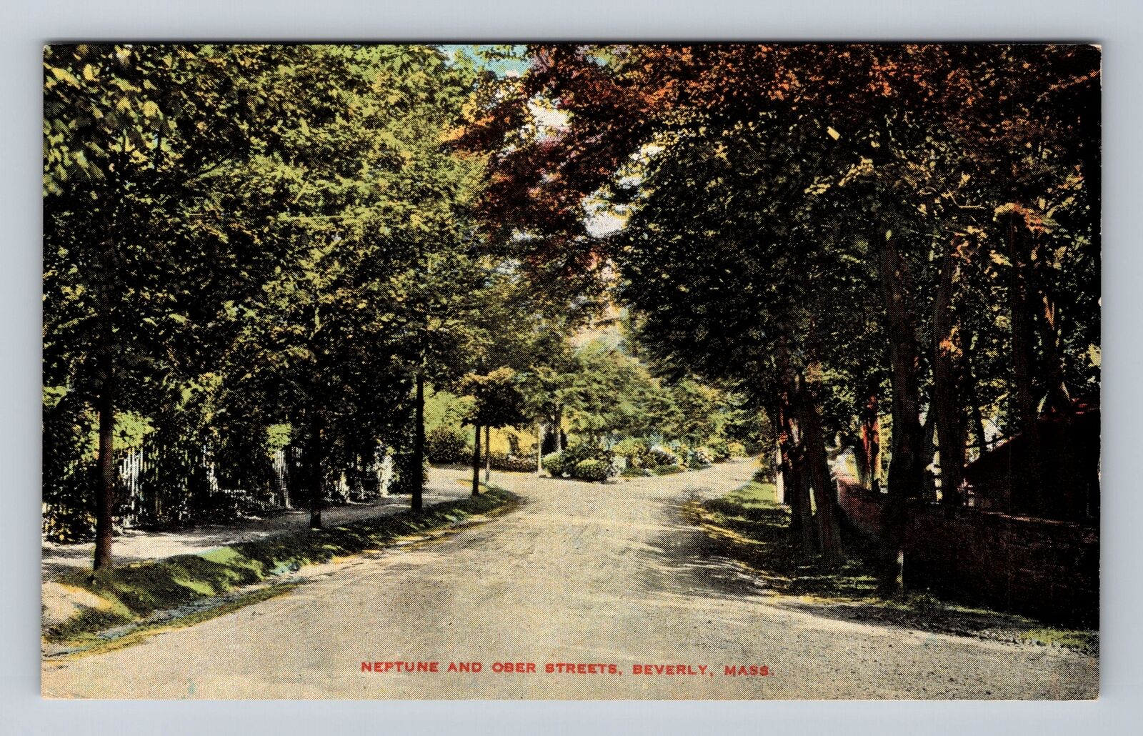Beverly MA-Massachusetts, Neptune and Ober Streets, Souvenir Vintage Postcard