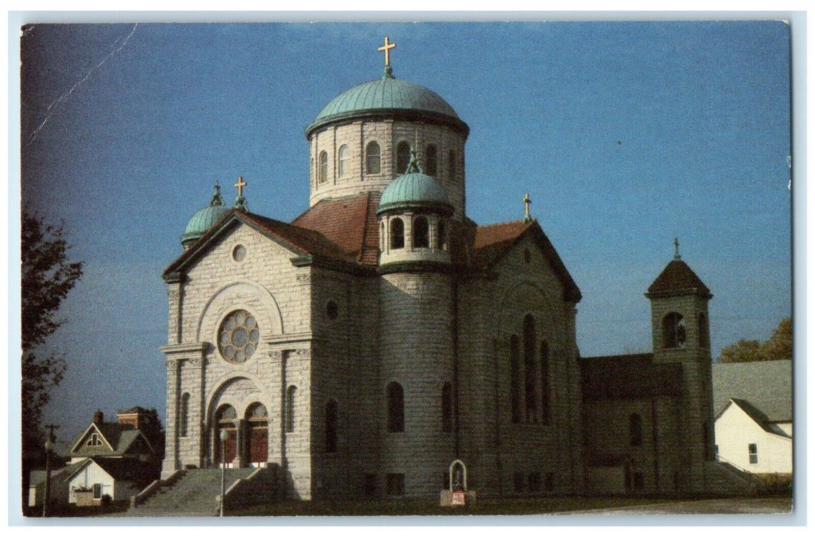 c1950\'s All Saints Church Scene Street Stuart Iowa IA Unposted Vintage Postcard