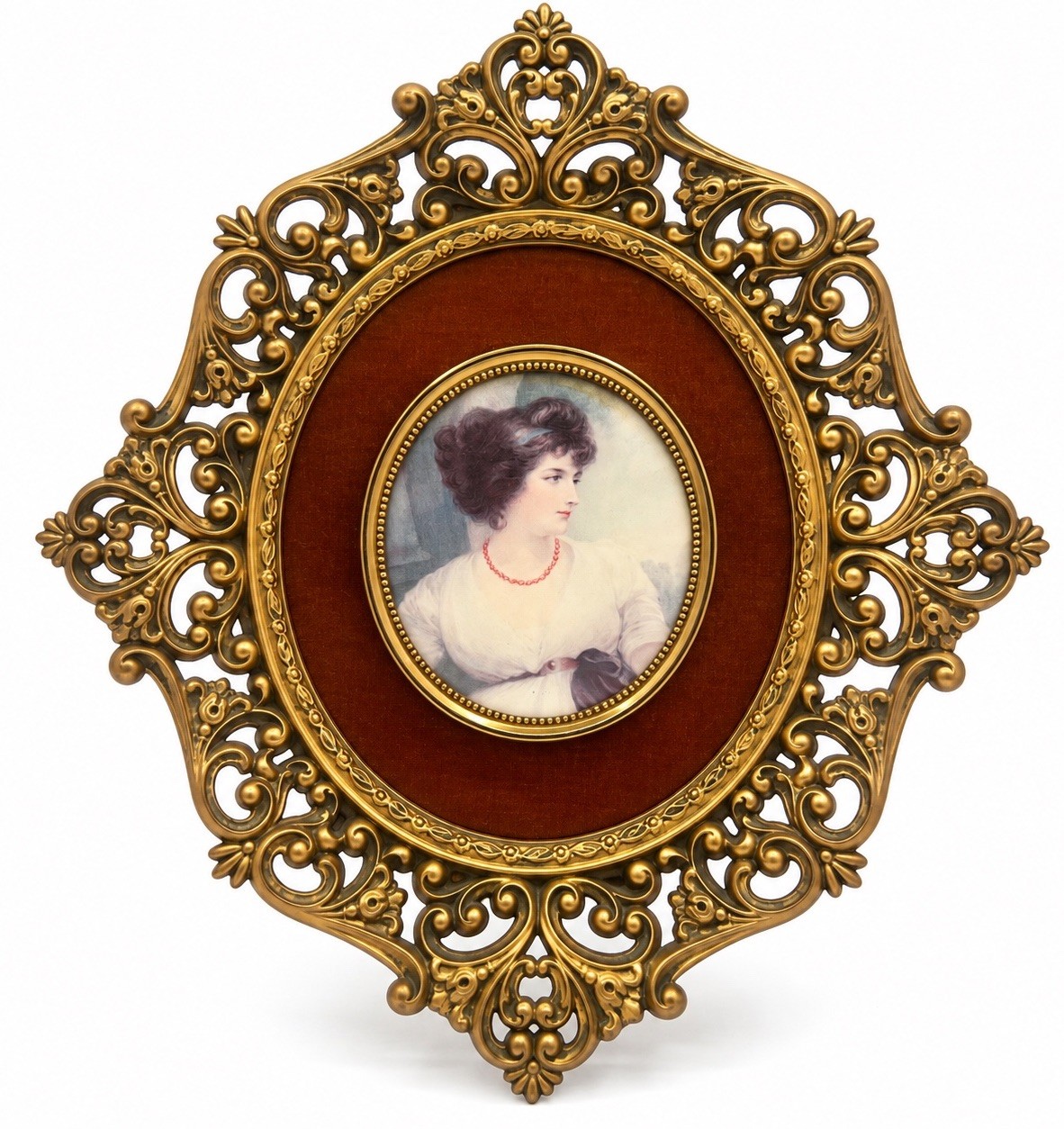 Vintage Cameo Creation Countess of Oxford J Hoppner Ornate Gold Portrait Frame