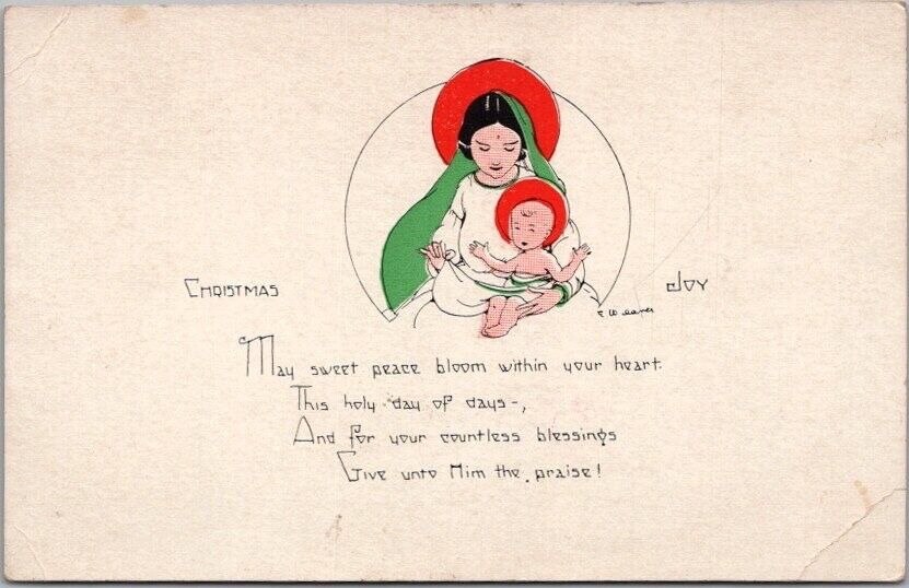 Vintage 1910s CHRISTMAS Postcard Mary with Baby Jesus / Artist-Signed E. WEAVER