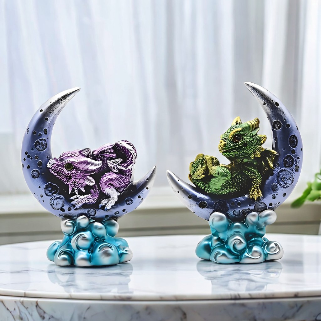 2-Piece Lovely Blue & Green Dragon Sitting on Moon 4\