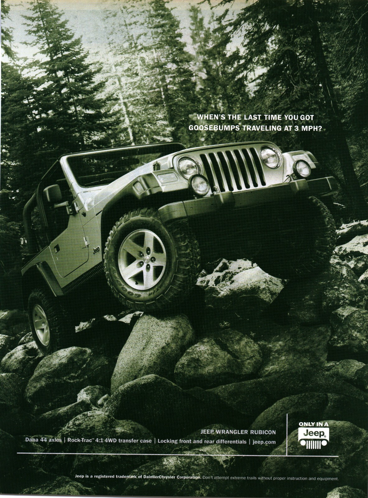 VINTAGE 2003 Jeep Wrangler Rubicon Print Ad 4x4 Off Road Rock Climbing