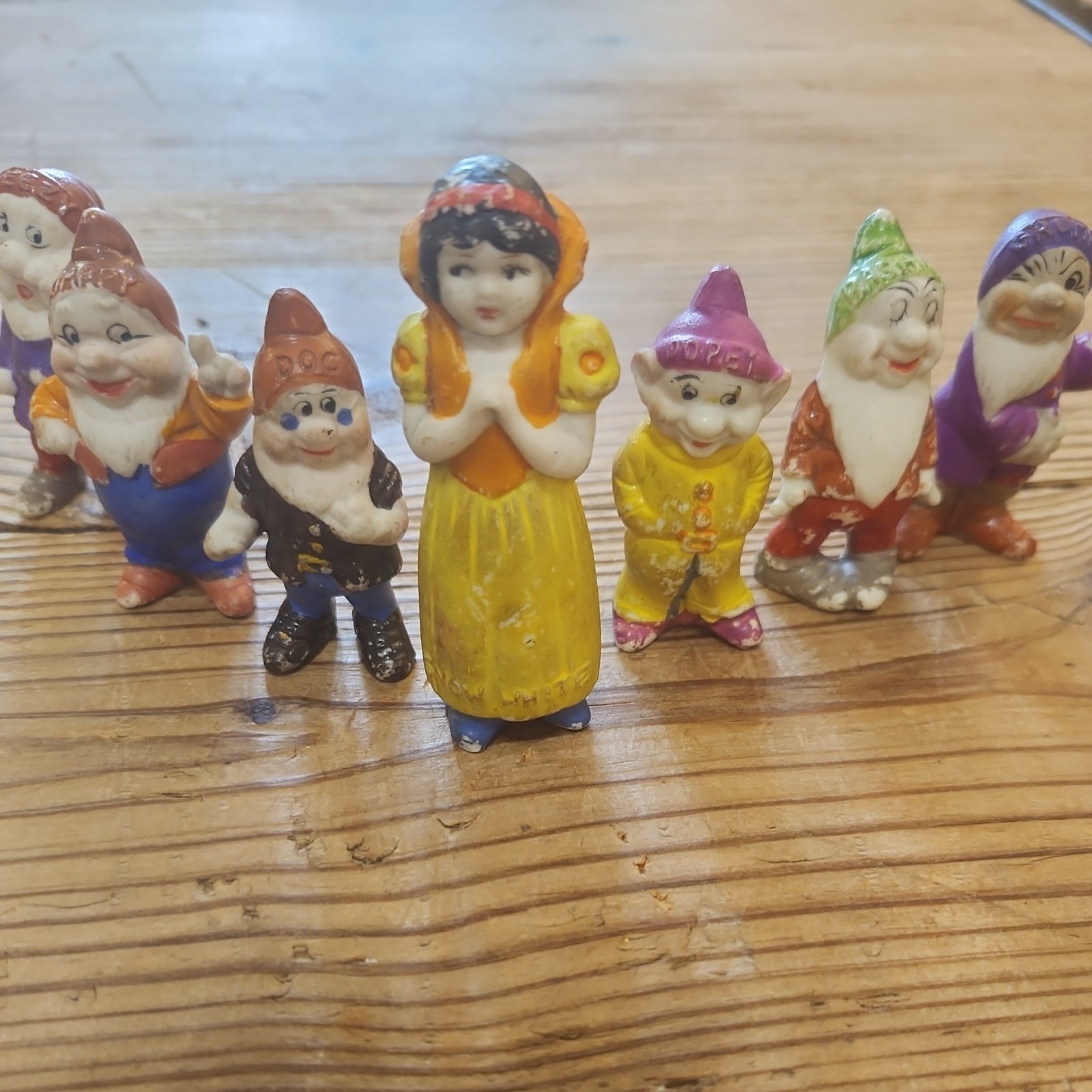 Antique 1938 SNOW WHITE SEVEN DWARFS-Disney Movie Promo-Bisque-Mapan-lot of 7
