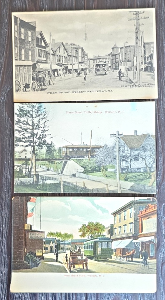 C. 1905-1915 Westerly, RI Trolley Electric Railroad Antique Postcard Lot Of 3 DP