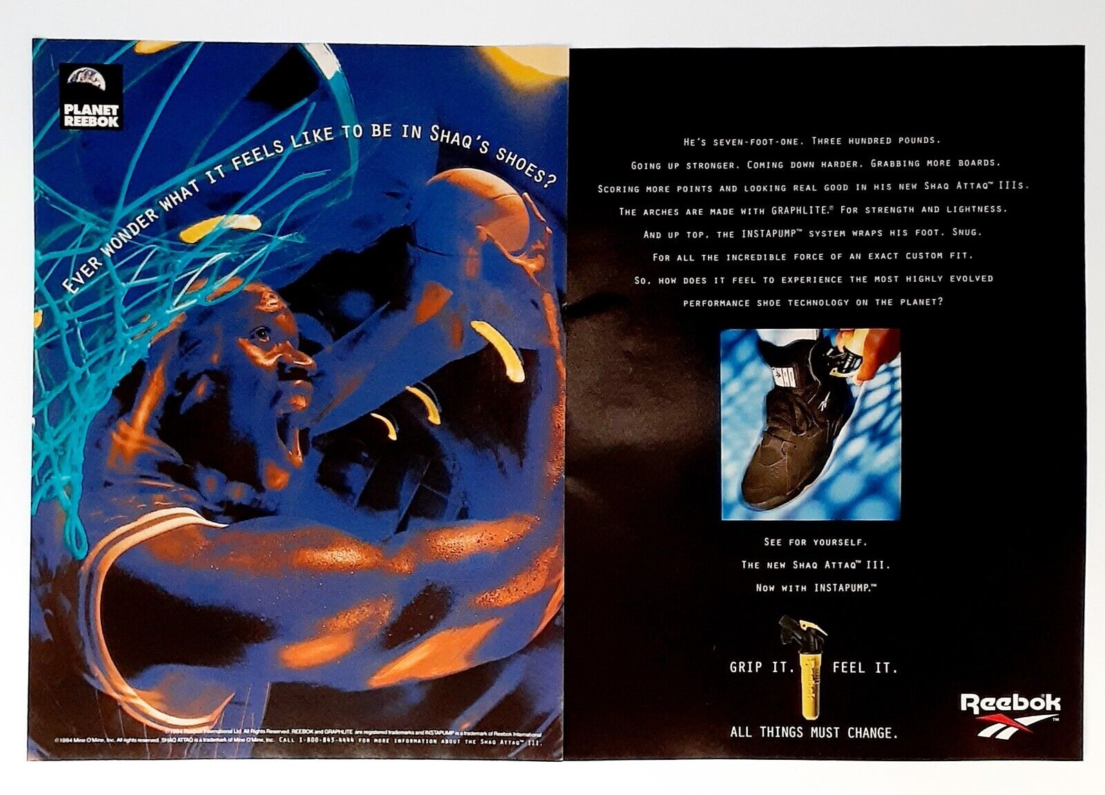 Reebok Shaquille O’Neal ad vintage 1994 advertisement