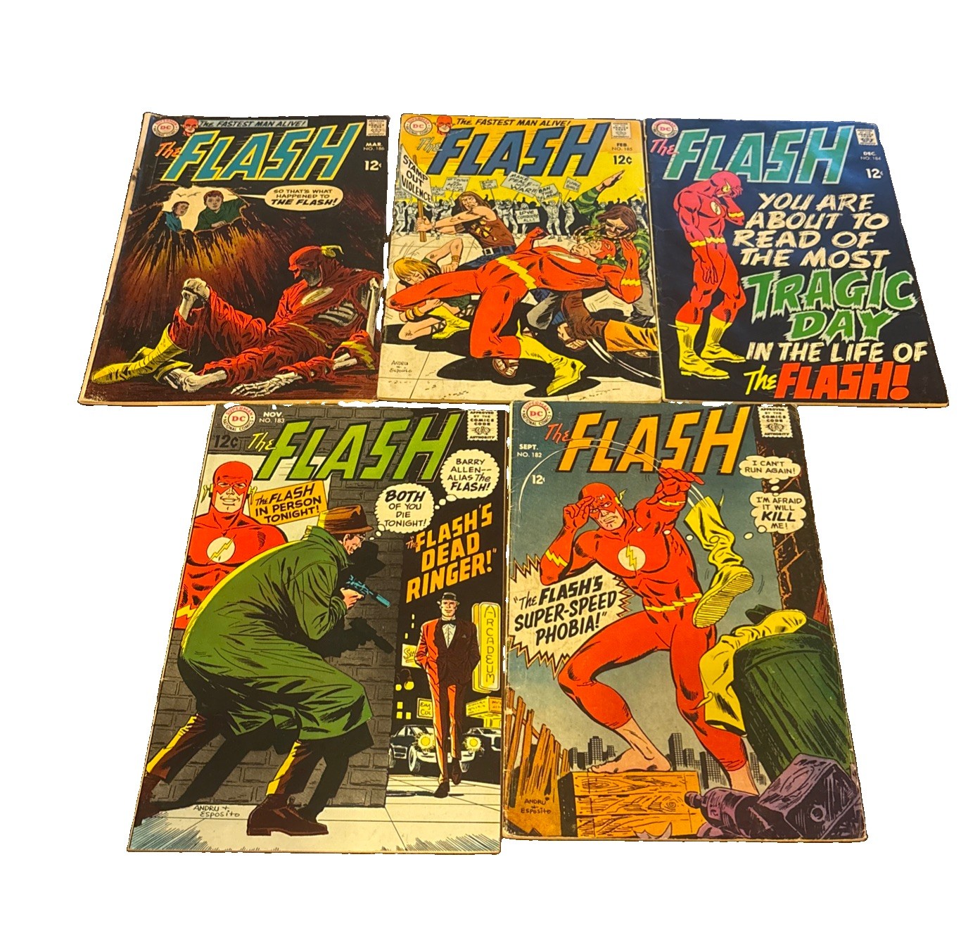 5 Vintage DC The Flash Comics From The 1960's # 182 183 184 185 186 (lot of 5)