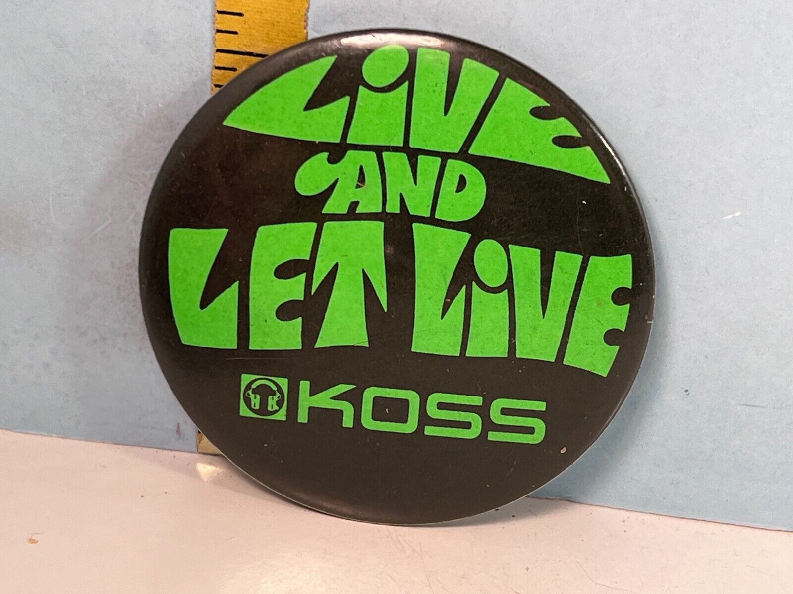 1960\'s Vintage Live and Let Live KOSS Stereophones Advertising Button