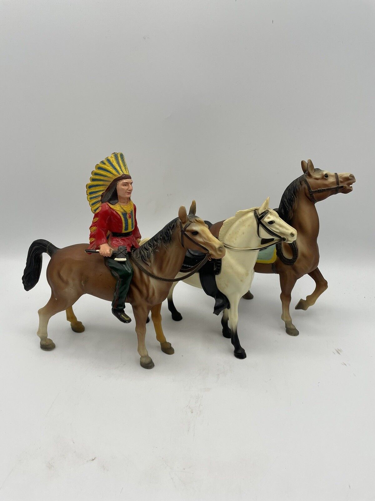 Lot Antique Plastic Horses One Rider Hong Kong Hartland Plastics Cowboy Indian