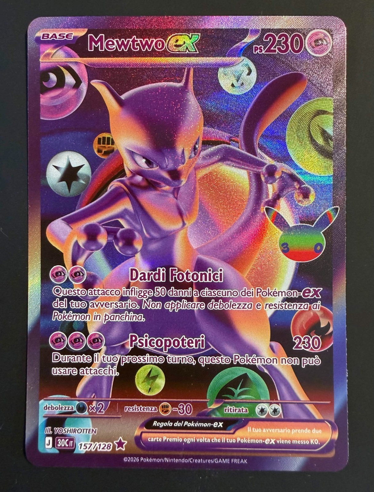 MEWTWO EX 157/128 - 30TH ANNIVERSARY - FUTURISTIC RARE - POKÉMON ITA NEAR MINT