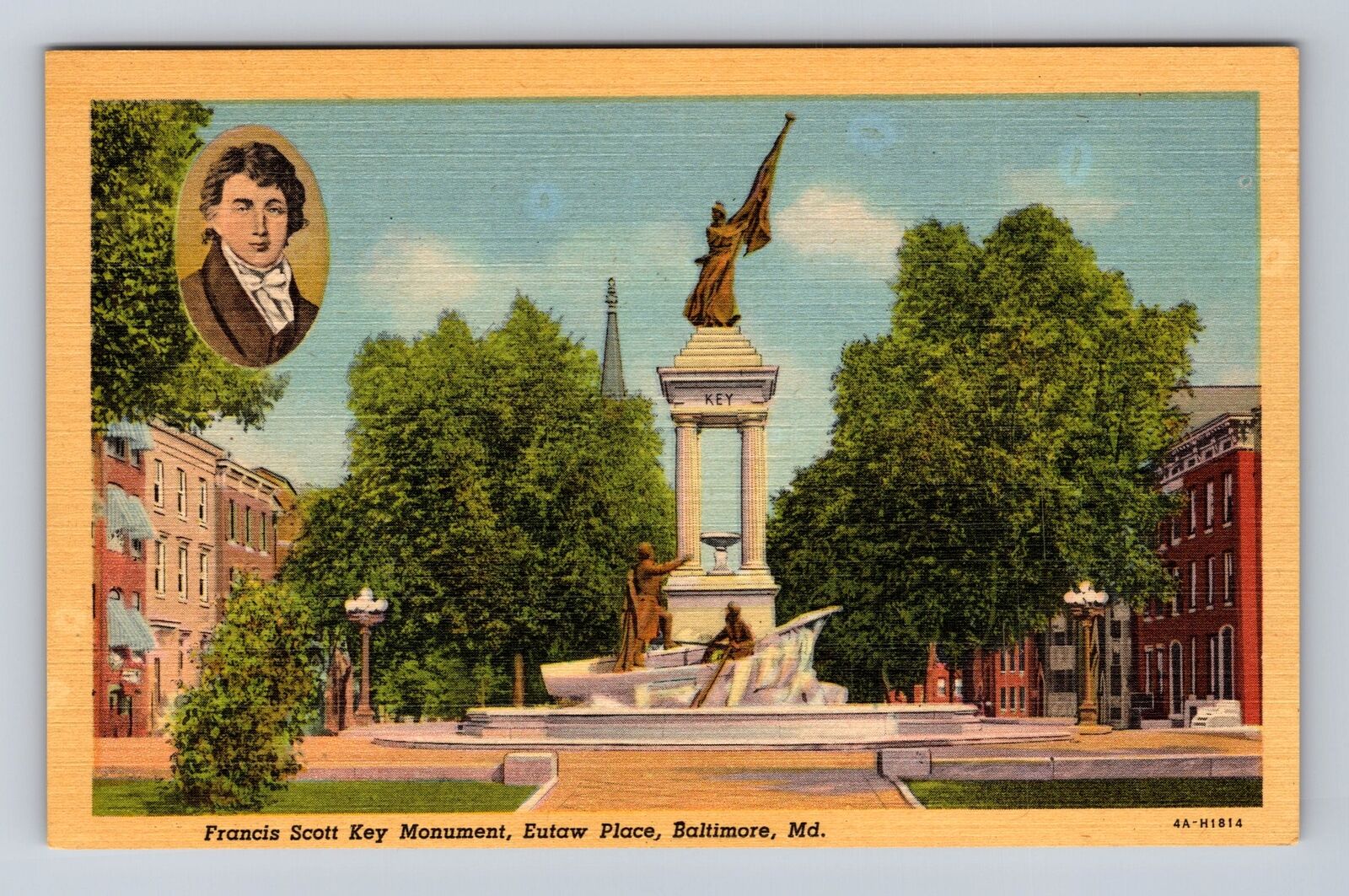 Baltimore MD-Maryland, Francis Scott Key Monument, Eutaw Place Vintage Postcard