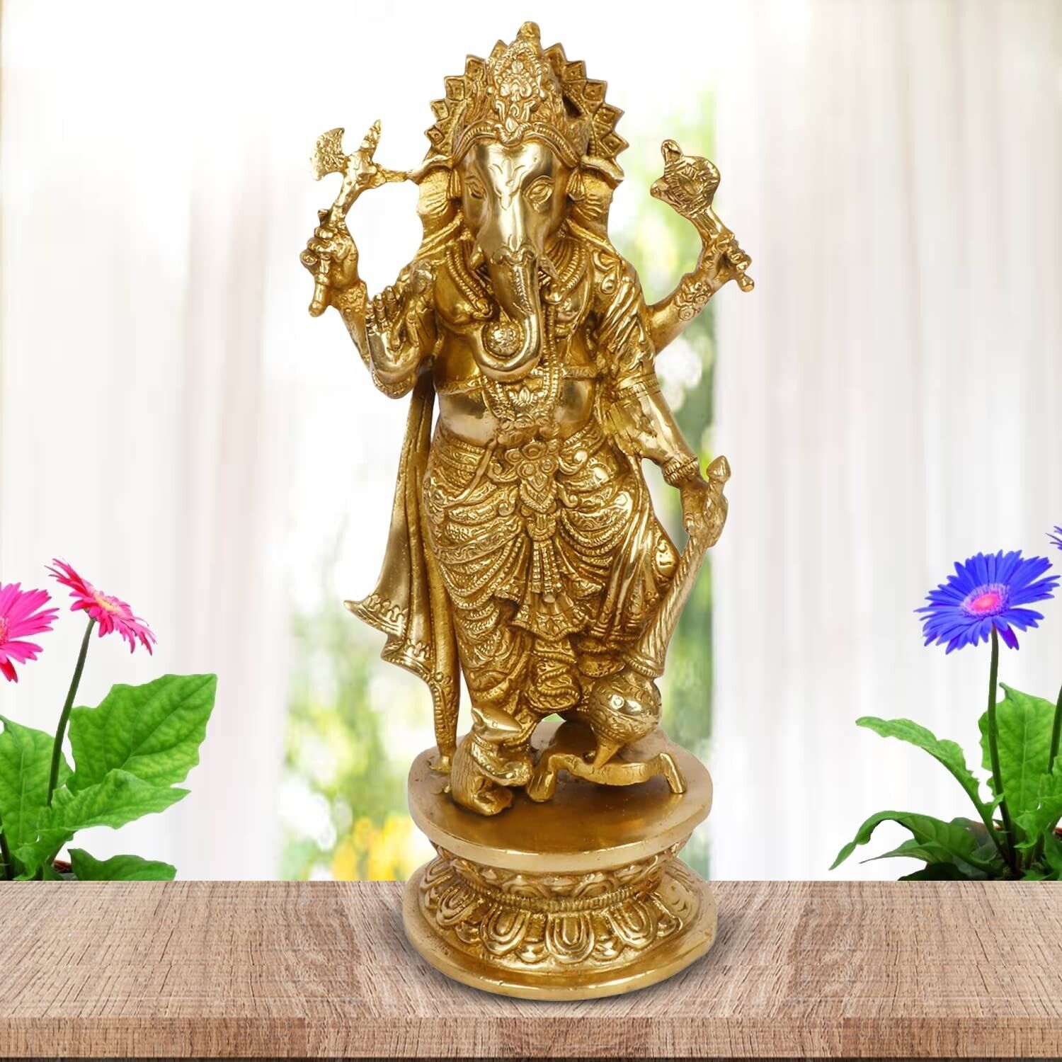 Golden Standing Ganesha Ganesh Chaturthi Murti Entrance Figurine Idol Home Decor